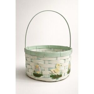 Festive Easter Basket Woven Rustic Egg Spring Pastel Baby Chick Egg Decor Handle